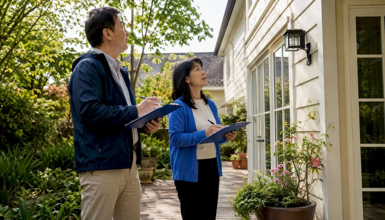 Couple inspecting home during walkthrough