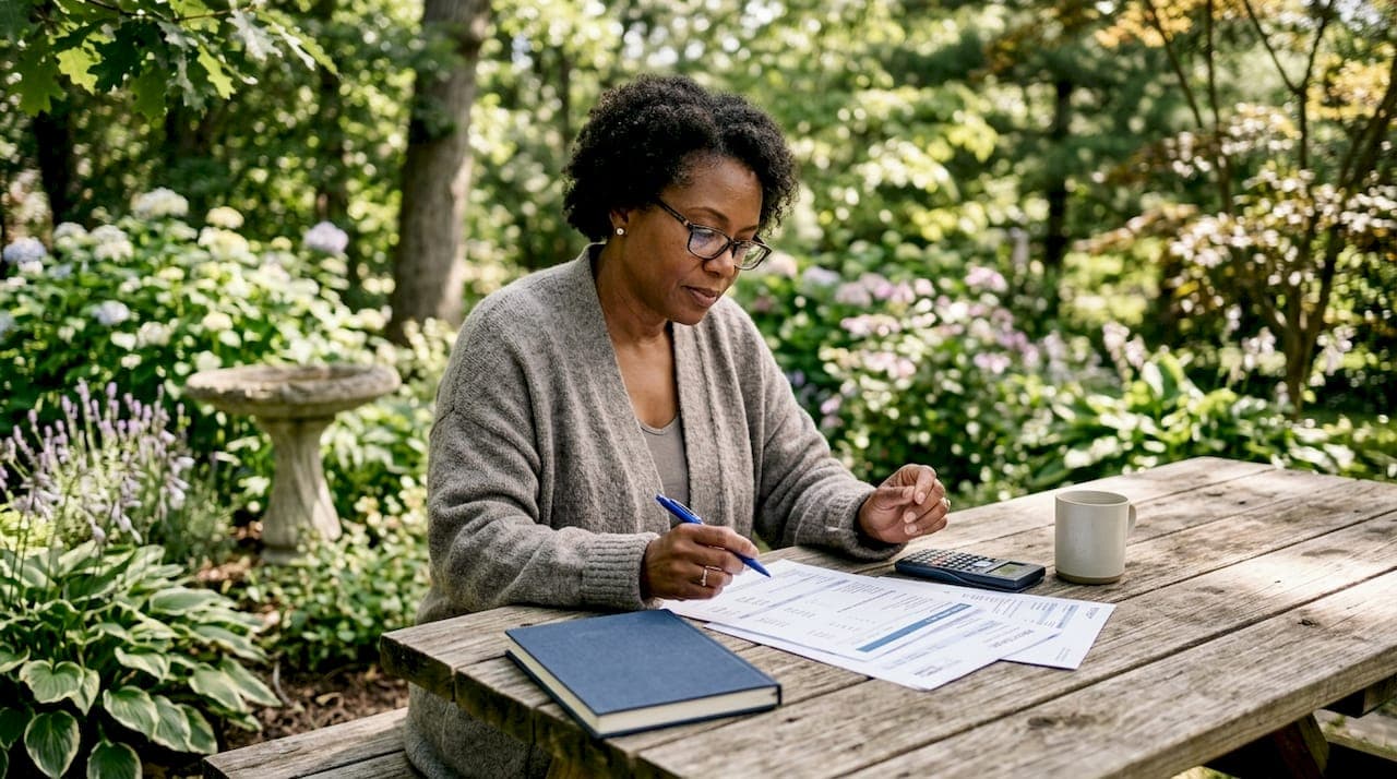 Homeowner reviewing mortgage papers at table