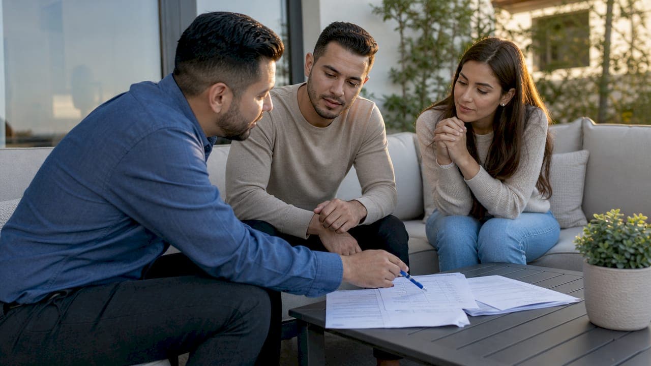 Agent discussing repair requests with buyers