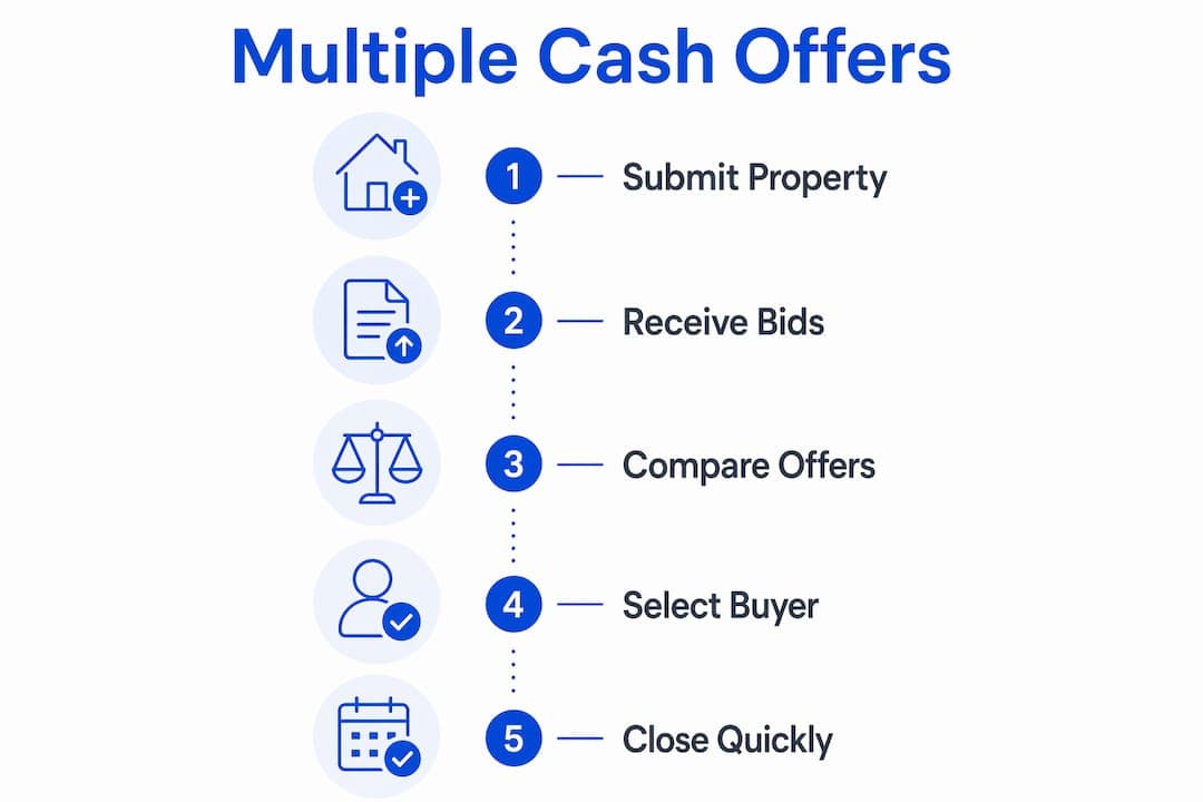 Infographic illustrating steps of multiple cash offers process