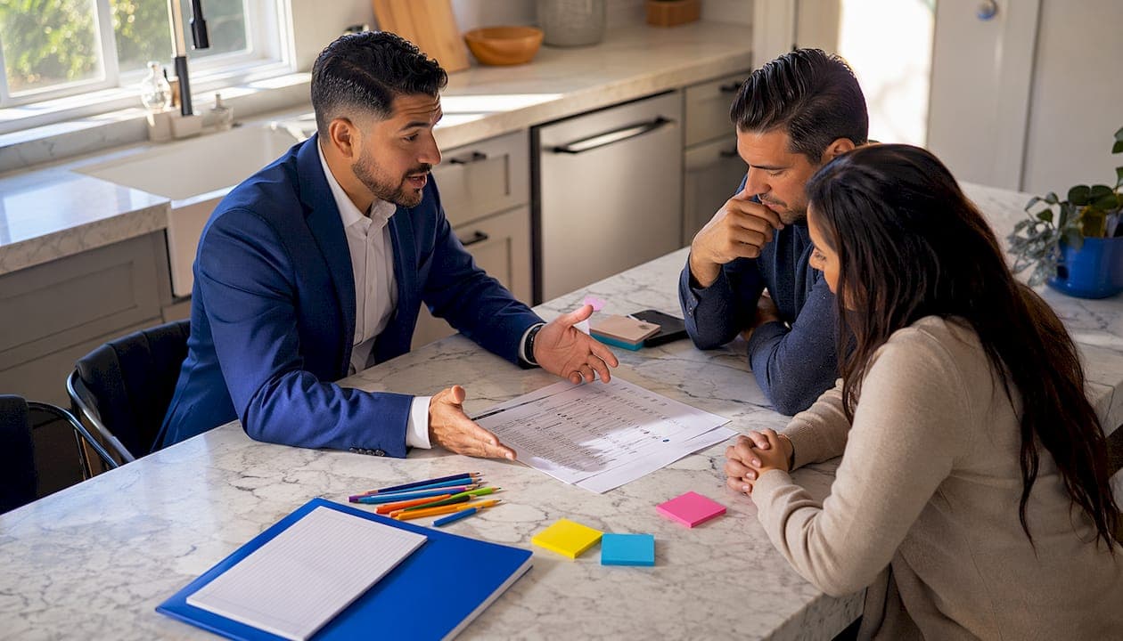 Real estate agent advising clients on repairs