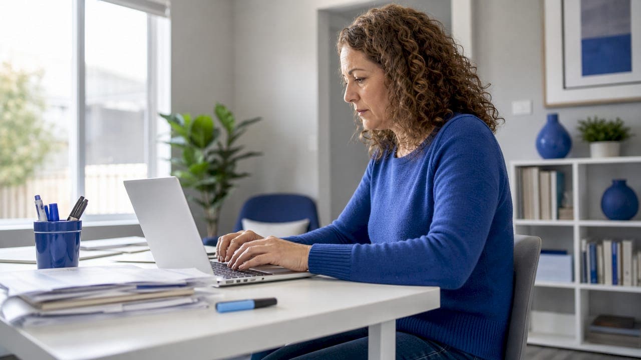 Close-up of hands typing at home office desk