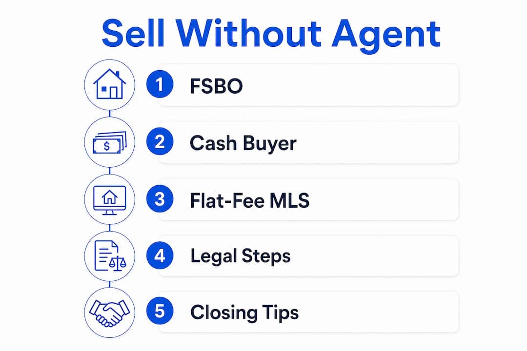 Infographic illustrating steps to sell home without realtor fees