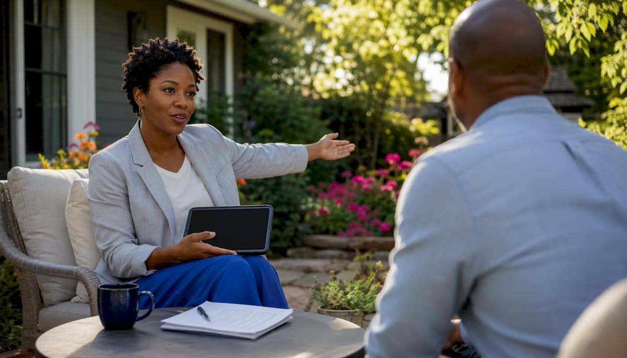 Real estate agent discussing home valuation in Austin