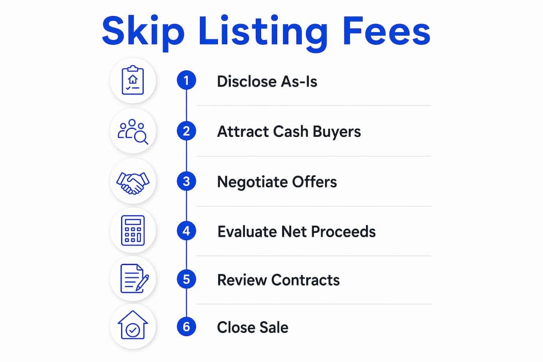 Infographic illustrating steps to skip listing fees