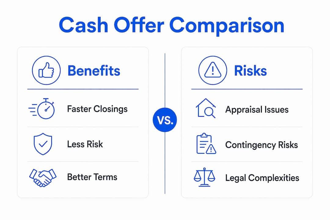 Infographic comparing benefits and risks of cash offers
