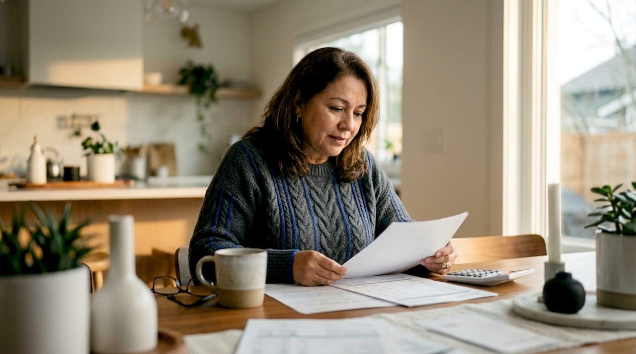 Woman reviewing real estate fees at home