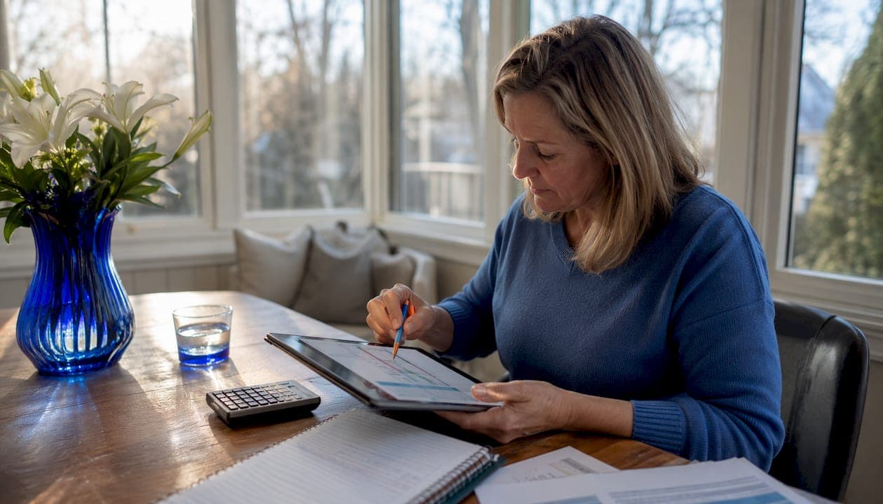 Woman calculating monthly home sale costs