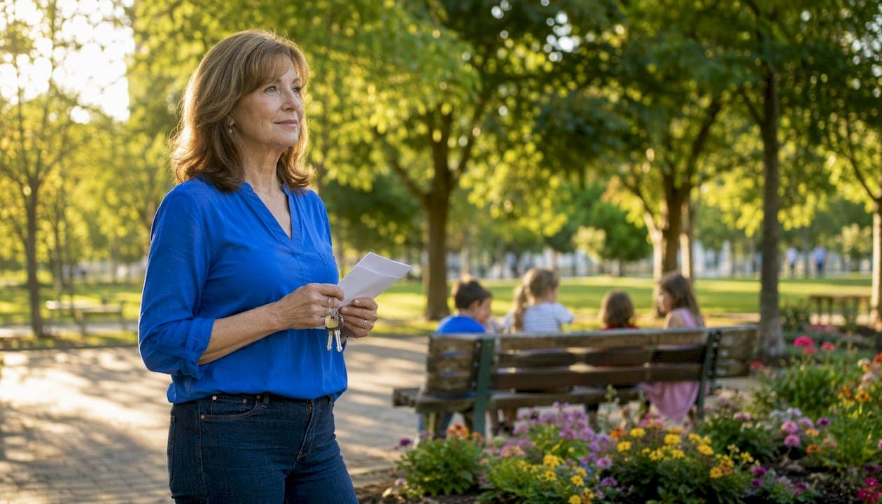 Woman contemplating inherited home sale