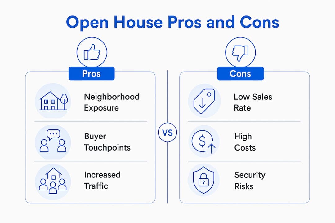Infographic comparing open house pros and cons