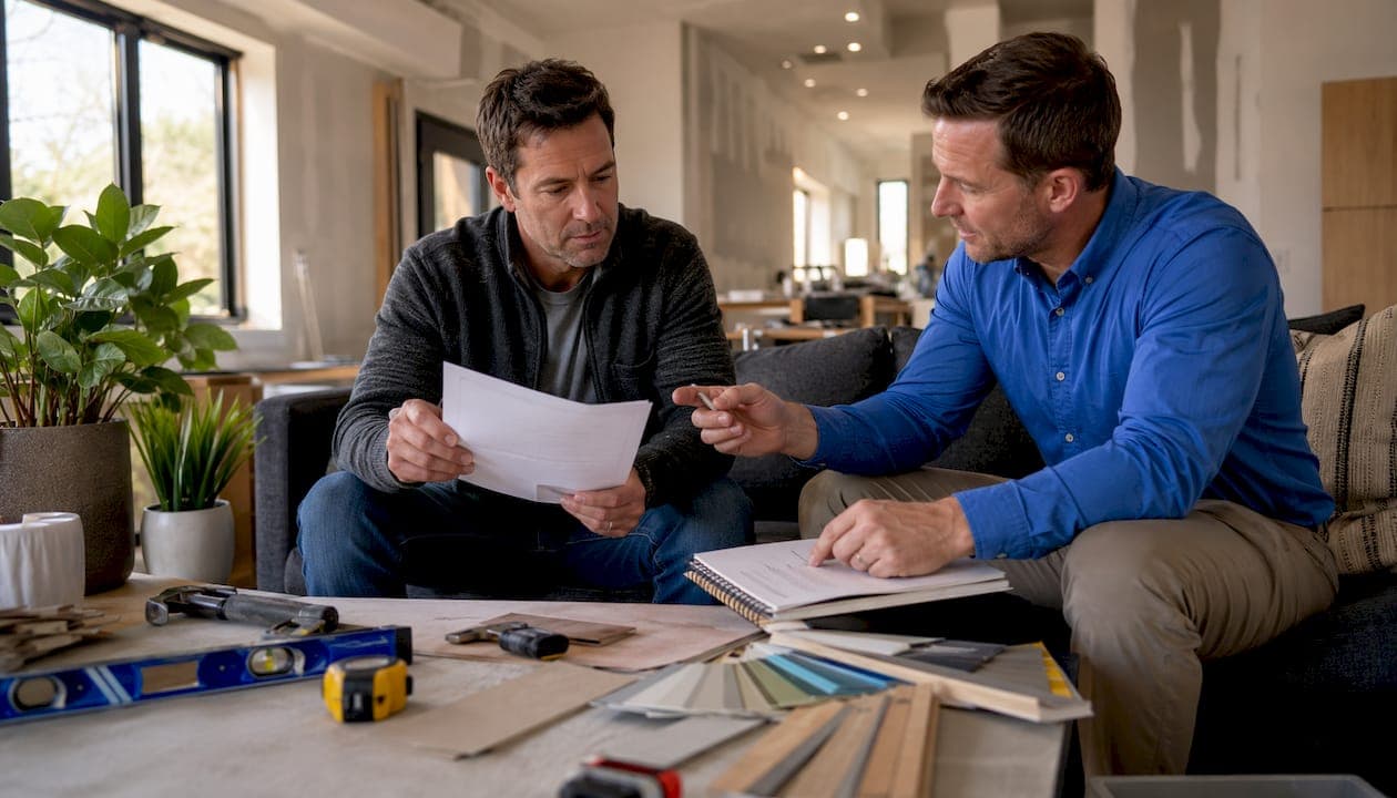 Homeowner and contractor reviewing repair costs