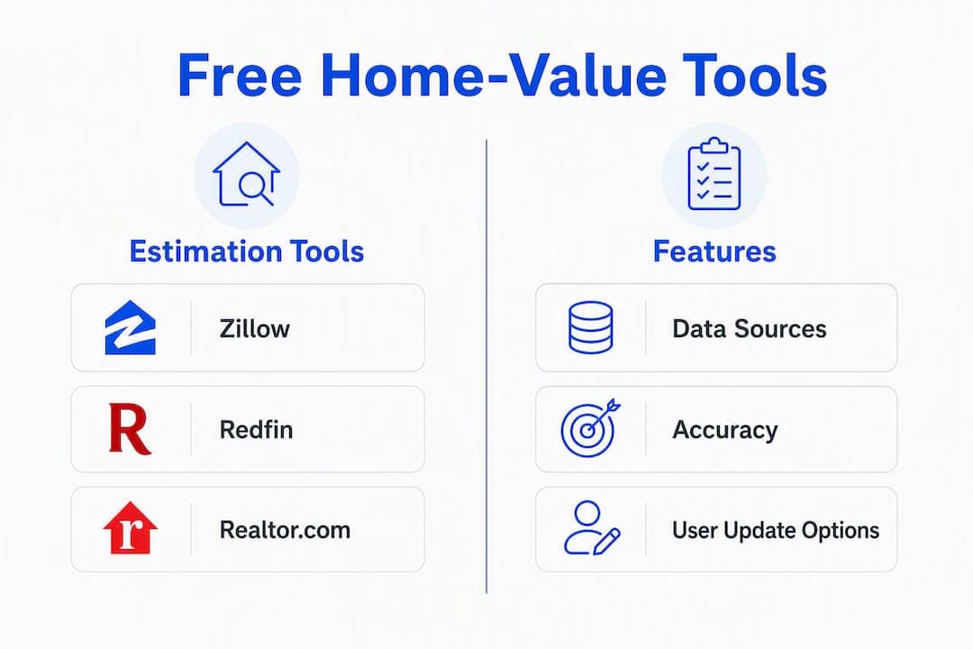 Infographic comparing free home-value estimation tools and their features
