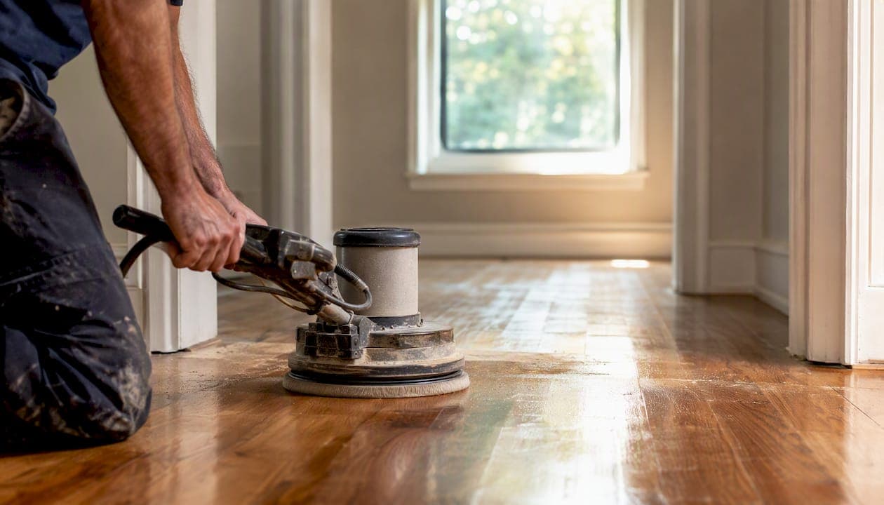 Refinishing hardwood floor close-up